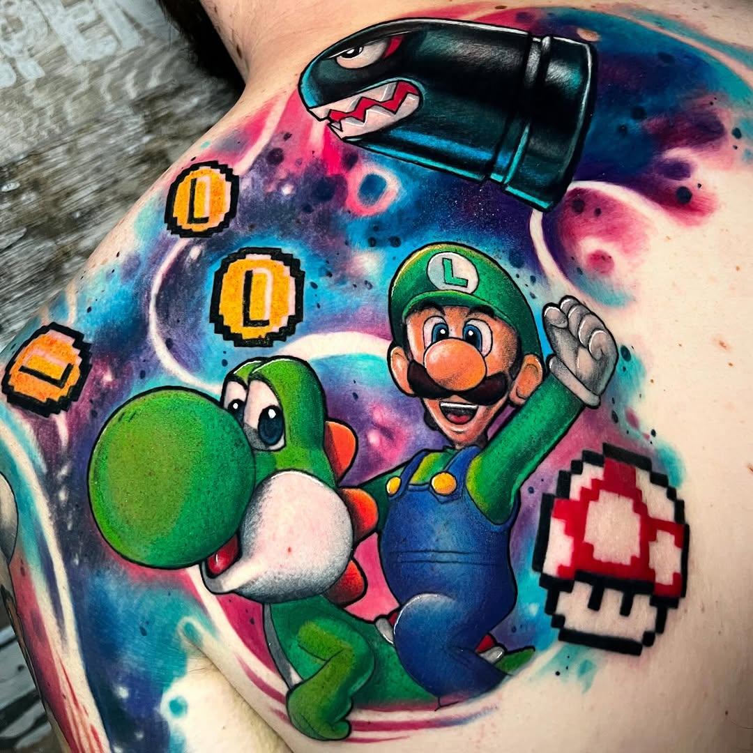 Tatouage Mario et Yoshi pop culture — yeyotattooartist