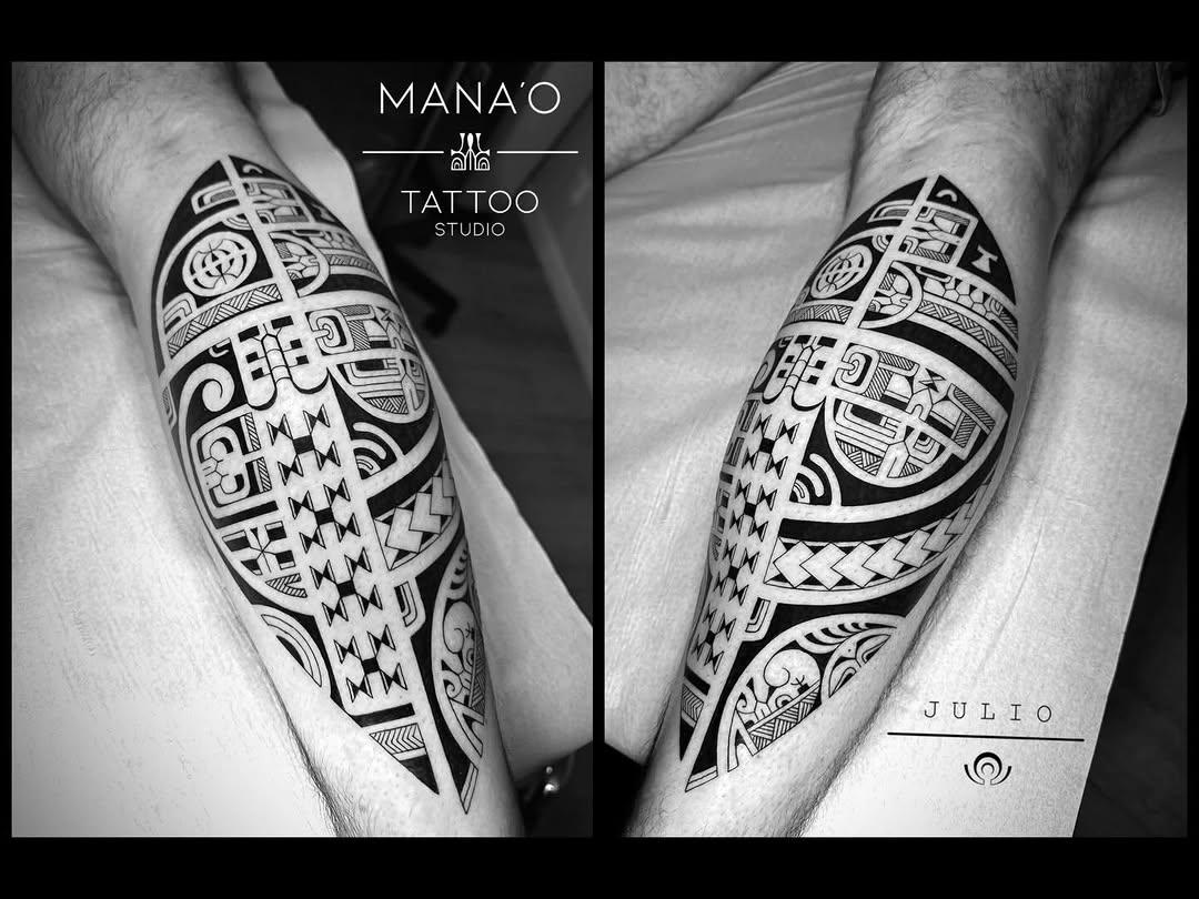 Tatouage Motifs polynésiens jambe — manaotattootahiti