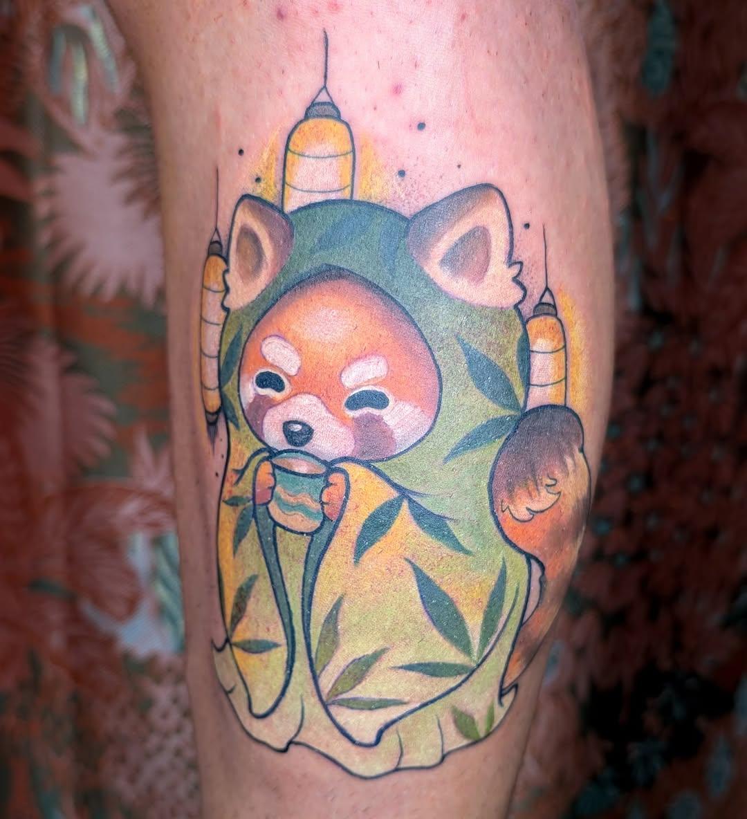 Panda roux et thé, illustratif — madz.tattoo