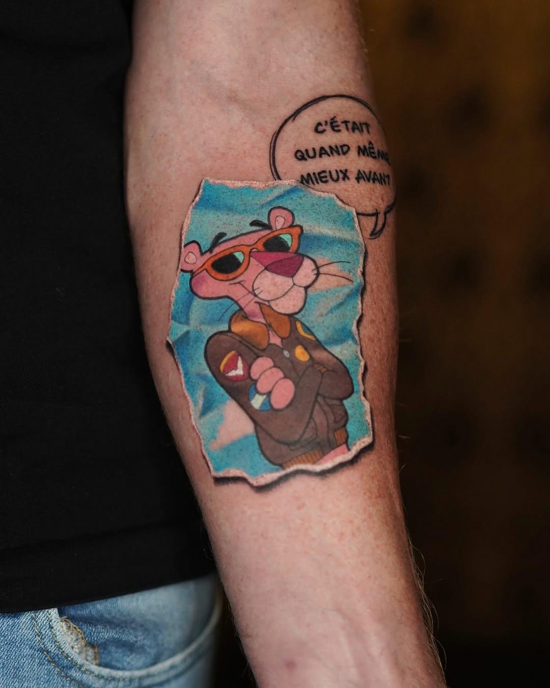 Tatouage Panthère rose aviateur — yagothebear