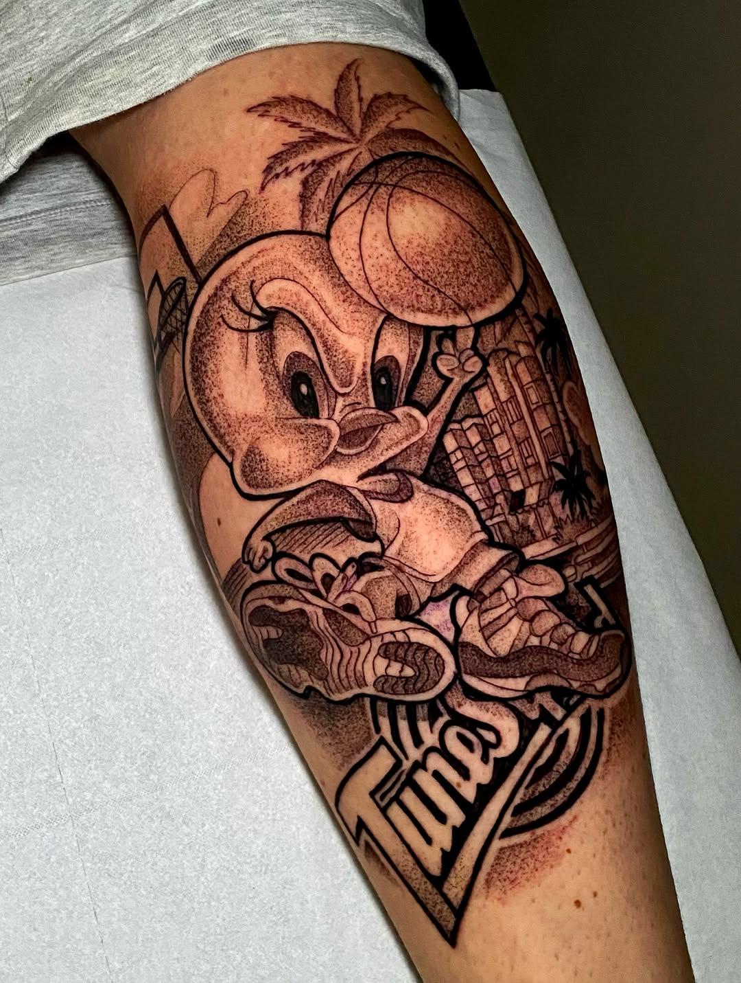 Tatouage Space Jam manche jambe — jerryonetattoo