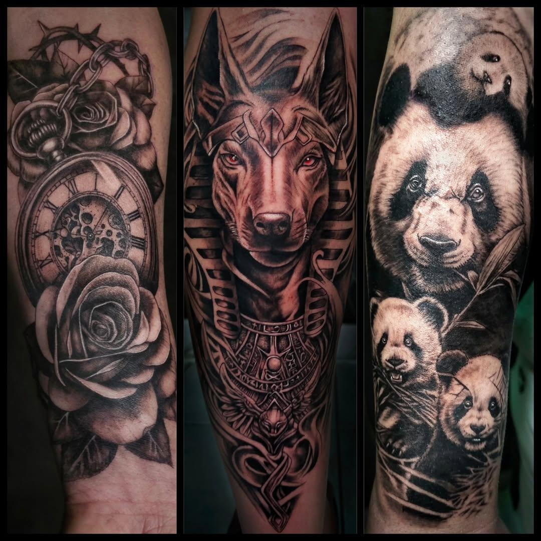 Tatouage Montre à gousset avec roses, Dieu égyptien, Panda — clarahealthyfit