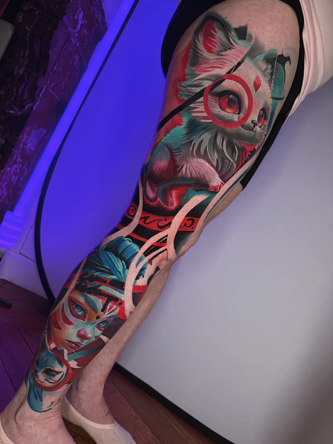 Tatouage Kitsune et chat magique — andreslikes2create