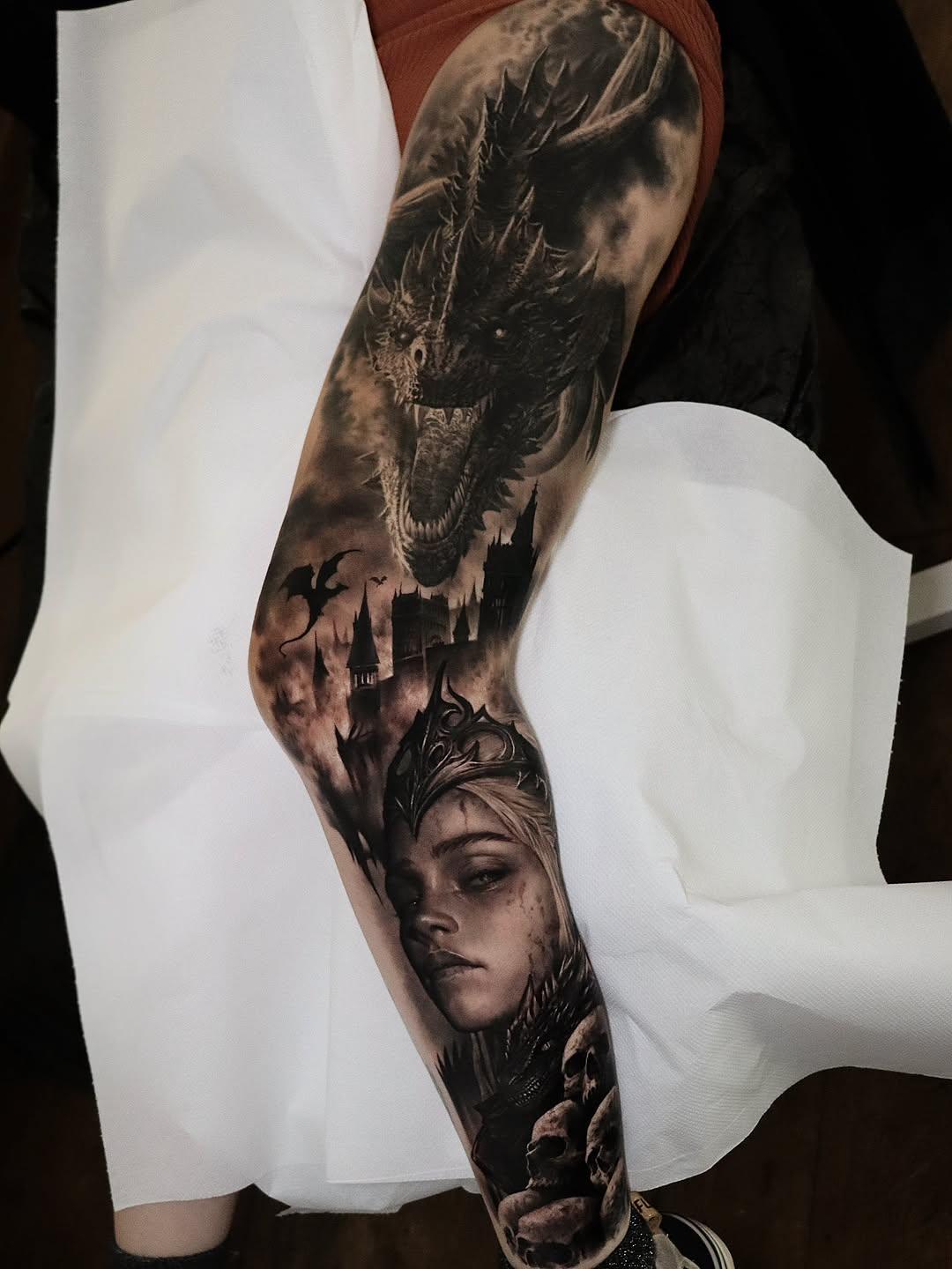 Tatouage Dragon et portrait féminin — yann_tattoo