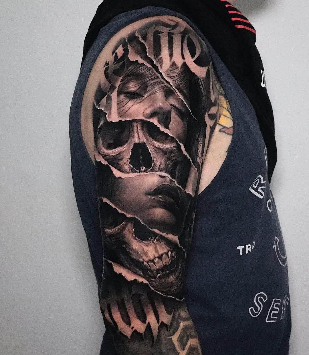 Tatouage Crâne et portrait féminin — yann_tattoo