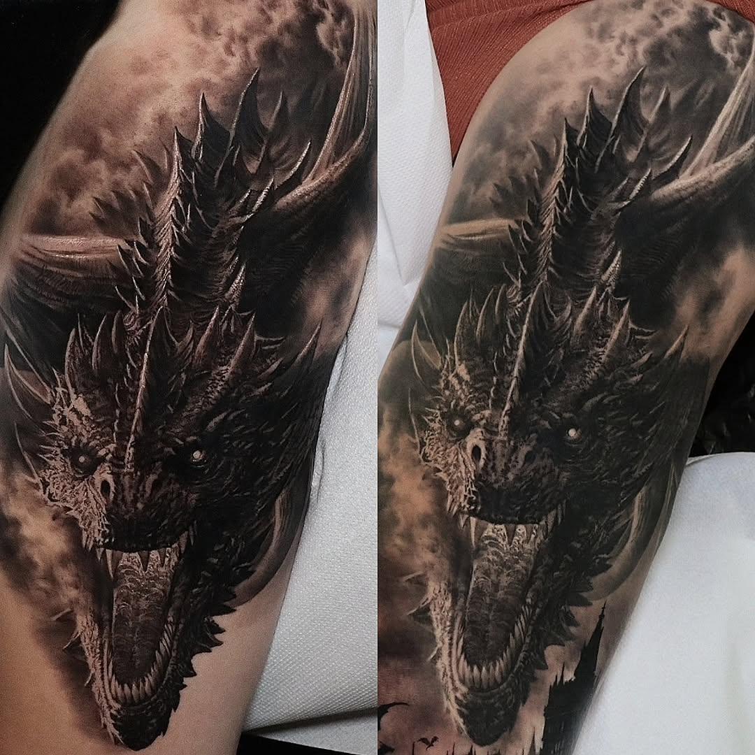 Tatouage Dragons avant-après (frais et cicatrisé) — yann_tattoo