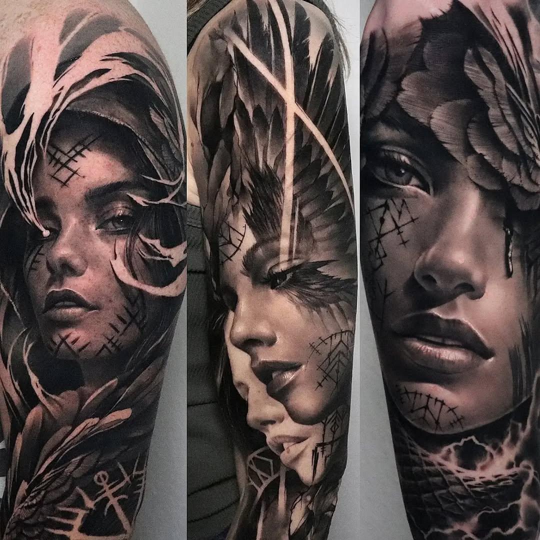 Tatouage Portraits féminins avec motifs géométriques — yann_tattoo