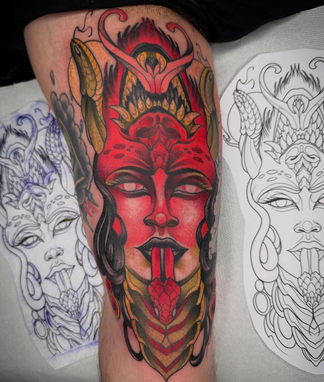 Tatouage Démon Hannya rouge — frk.tattoo
