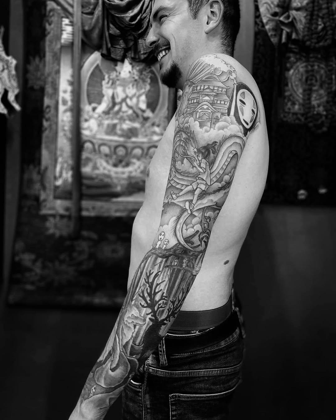 Tatouage Manche intégrale thèmes japonais — fishermantattooclub
