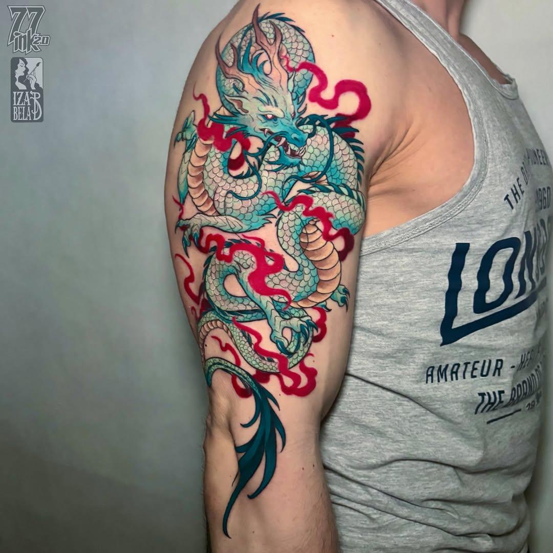 Tatouage Dragon japonais coloré — iza.baginska.tatuaze
