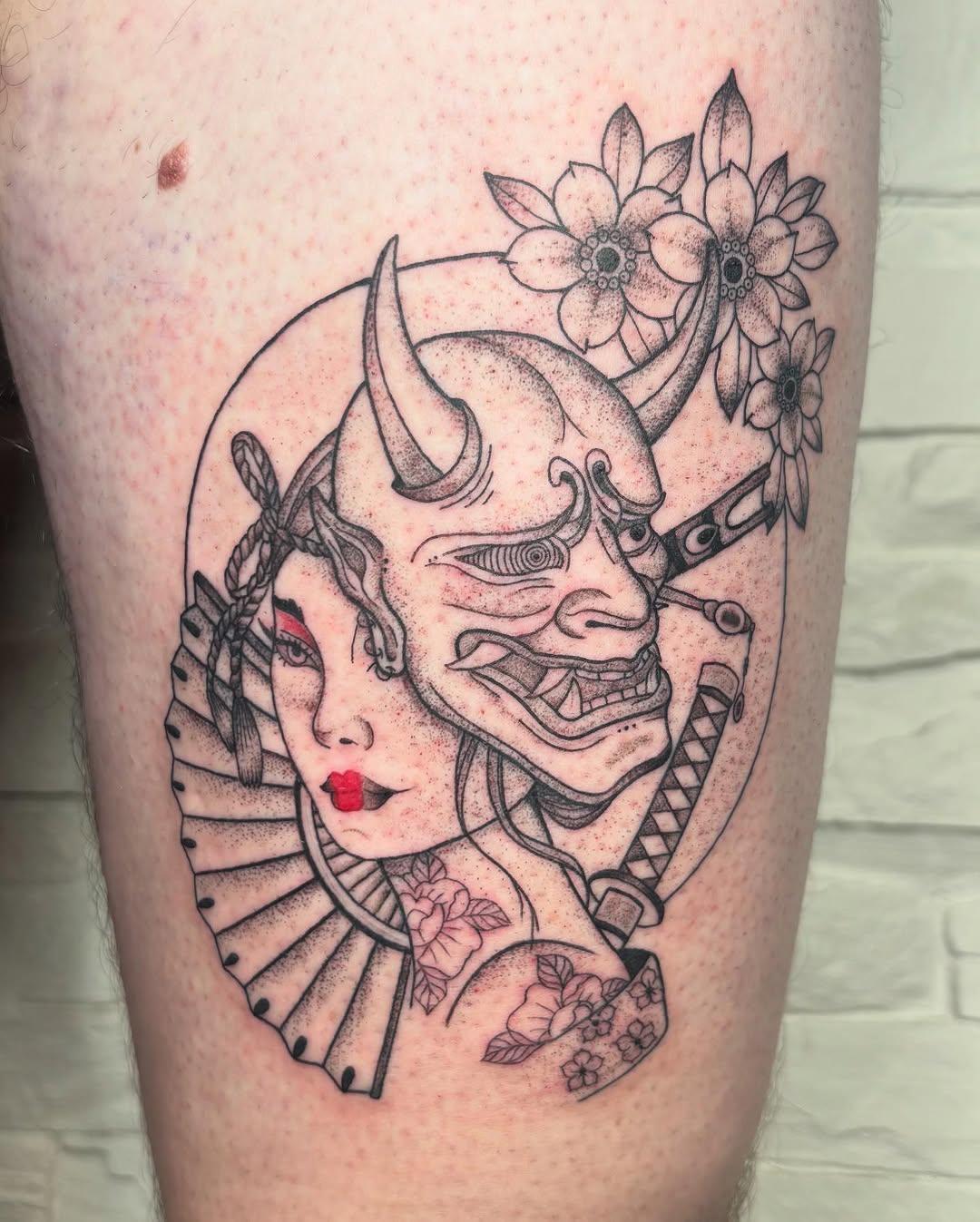 Geisha traditionnelle japonaise sur la cuisse — audrinktattoo