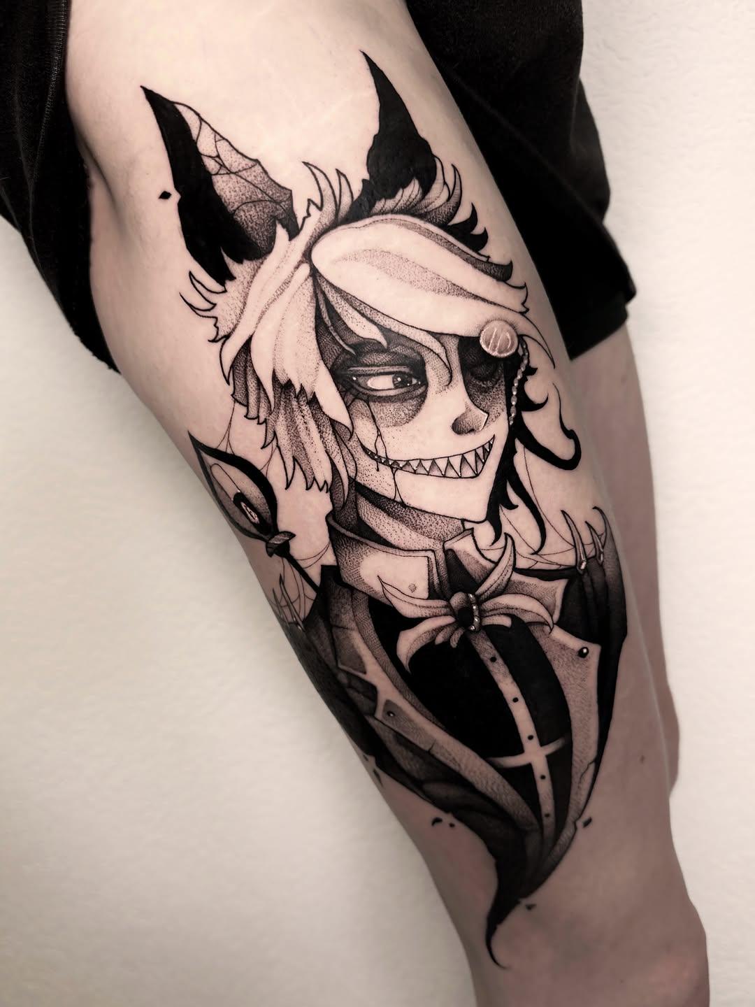 Tatouage Alastor Hazbin Hotel cuisse — mikescythe.ttt