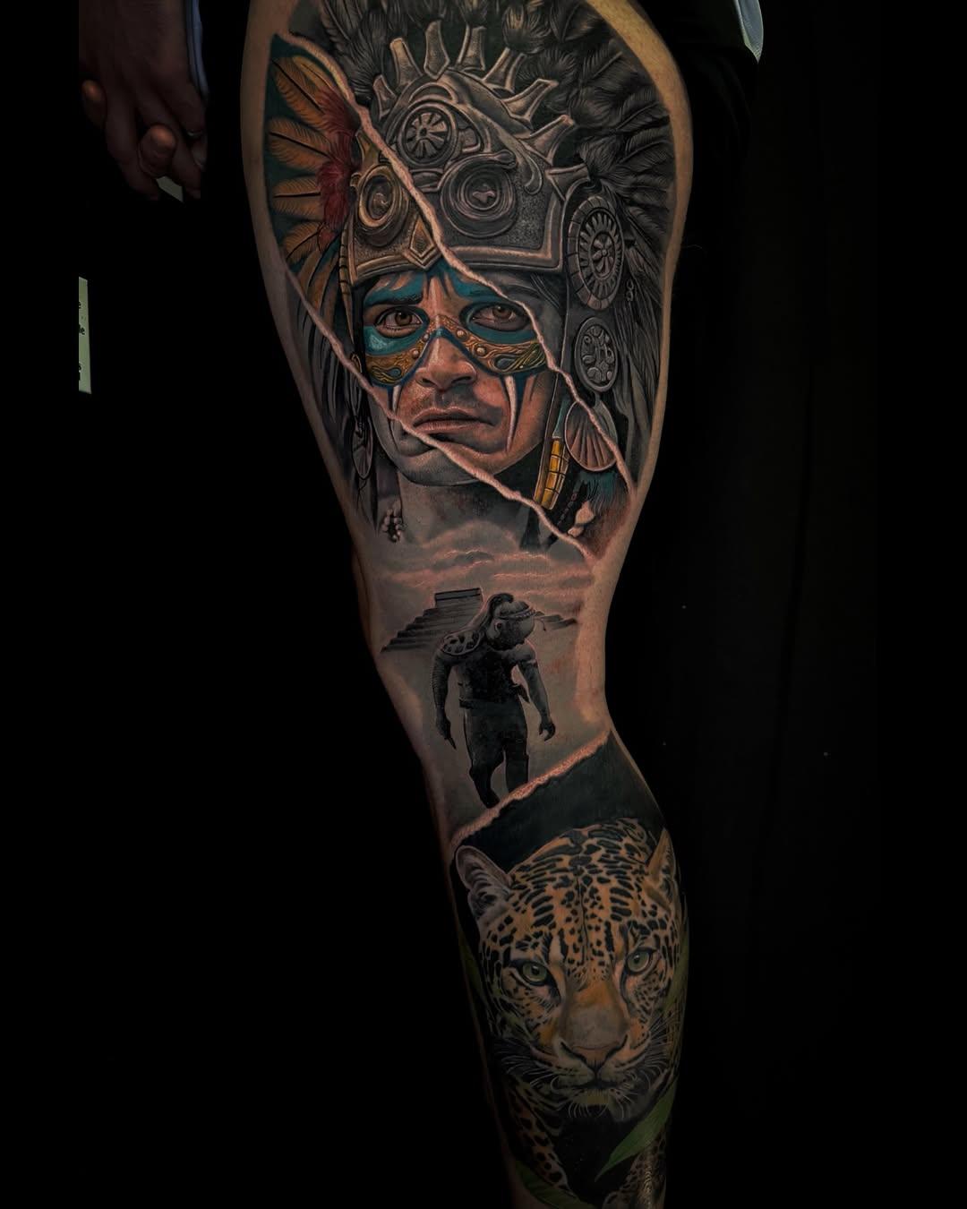Tatouage Guerrier japonais avec éléments géométriques — pascal_squaletattoo