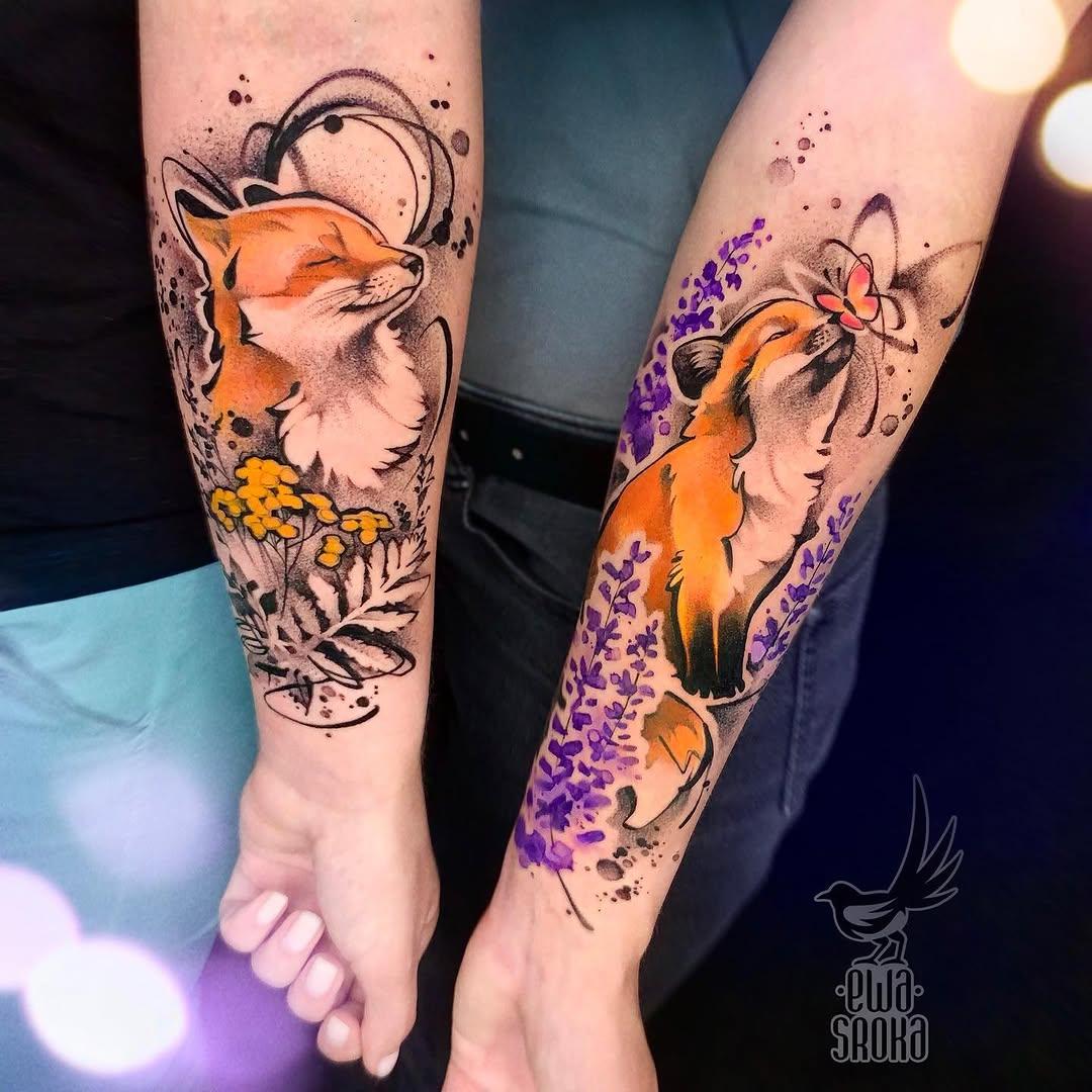 Tatouage deux renards assortis — ewasrokatattoo