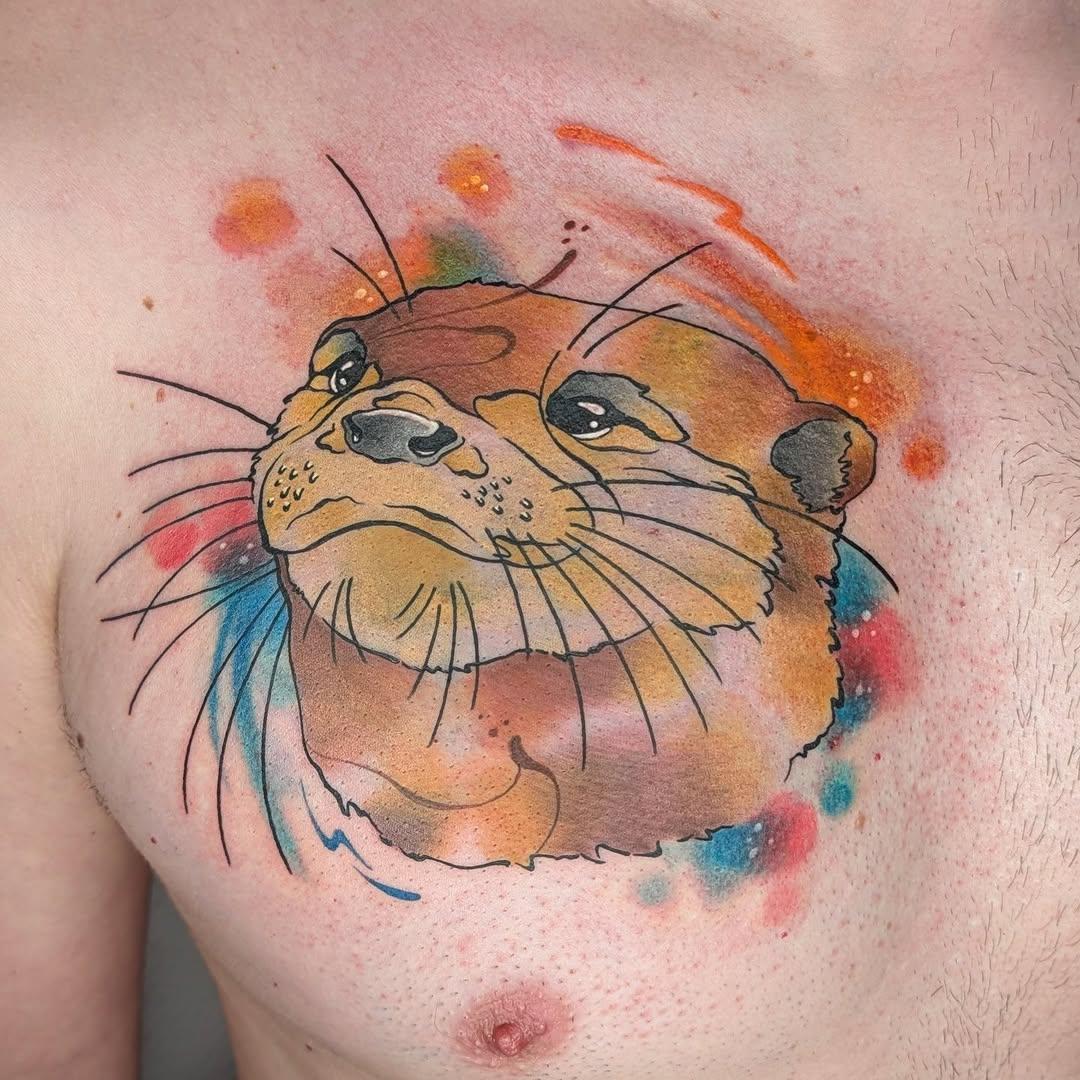 Tatouage loutre aquarelle — rouge.tattoo