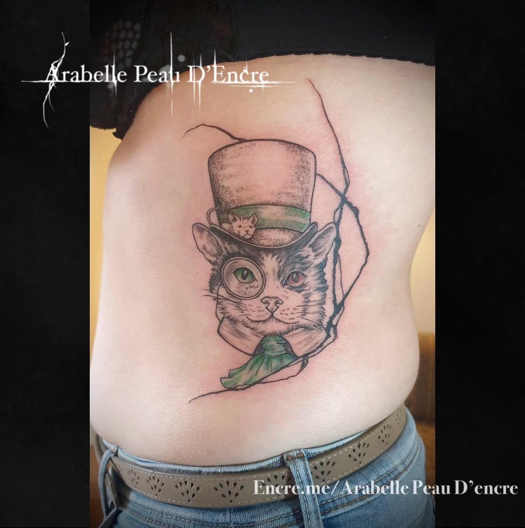 Tatouage Chat avec chapeau — arabelle_peau_dencre