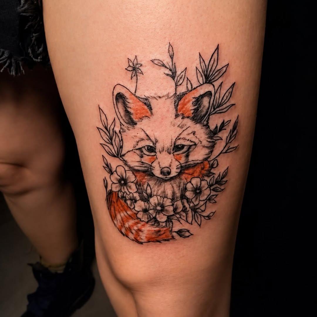 Tatouage Panda roux fleurs sauvages — dollinart