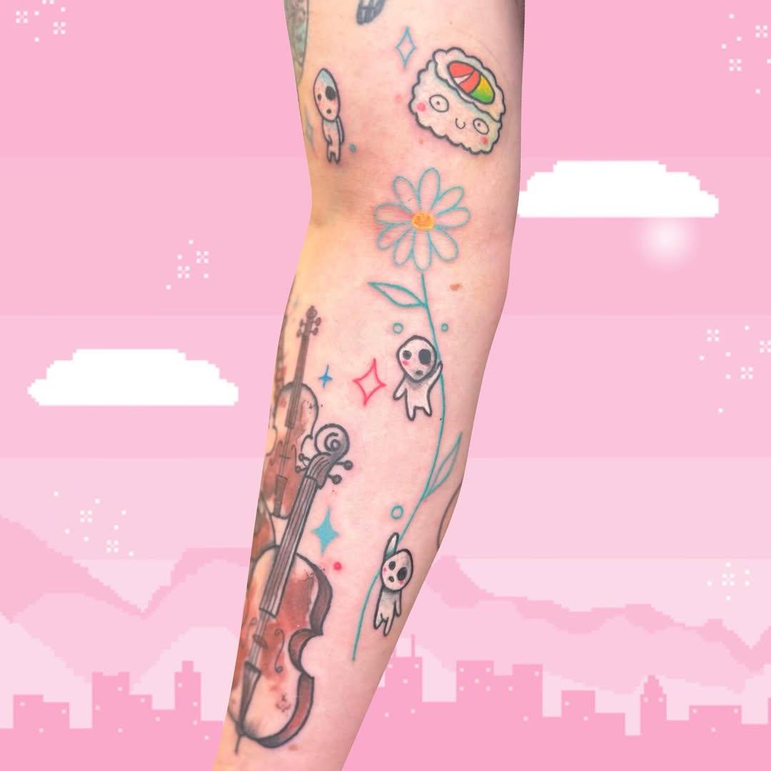 Tatouage bras complet lianes personnages — noemiealazardtatouage