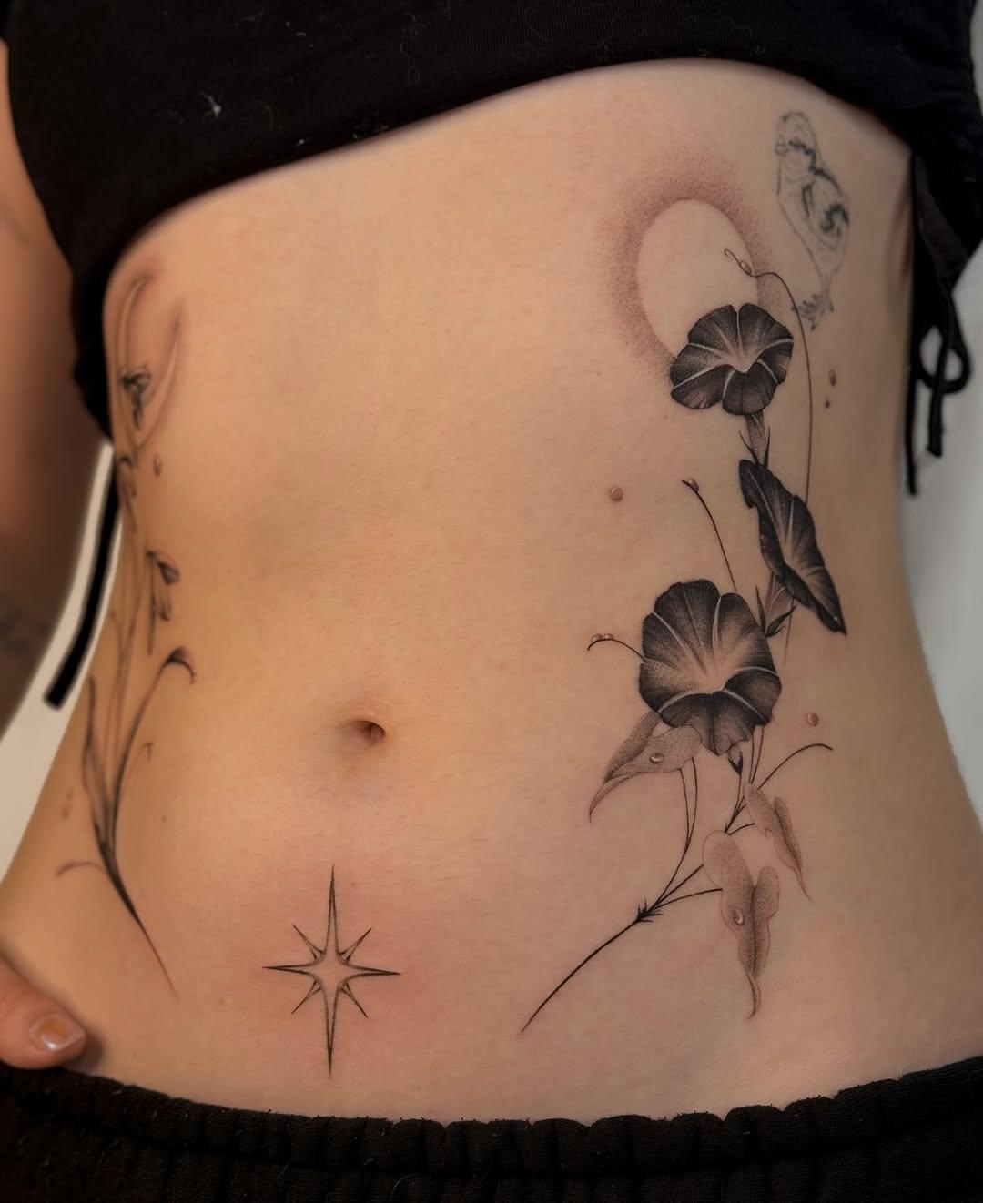 Tatouage Fleurs perce-neige morning glory — l2utattoo
