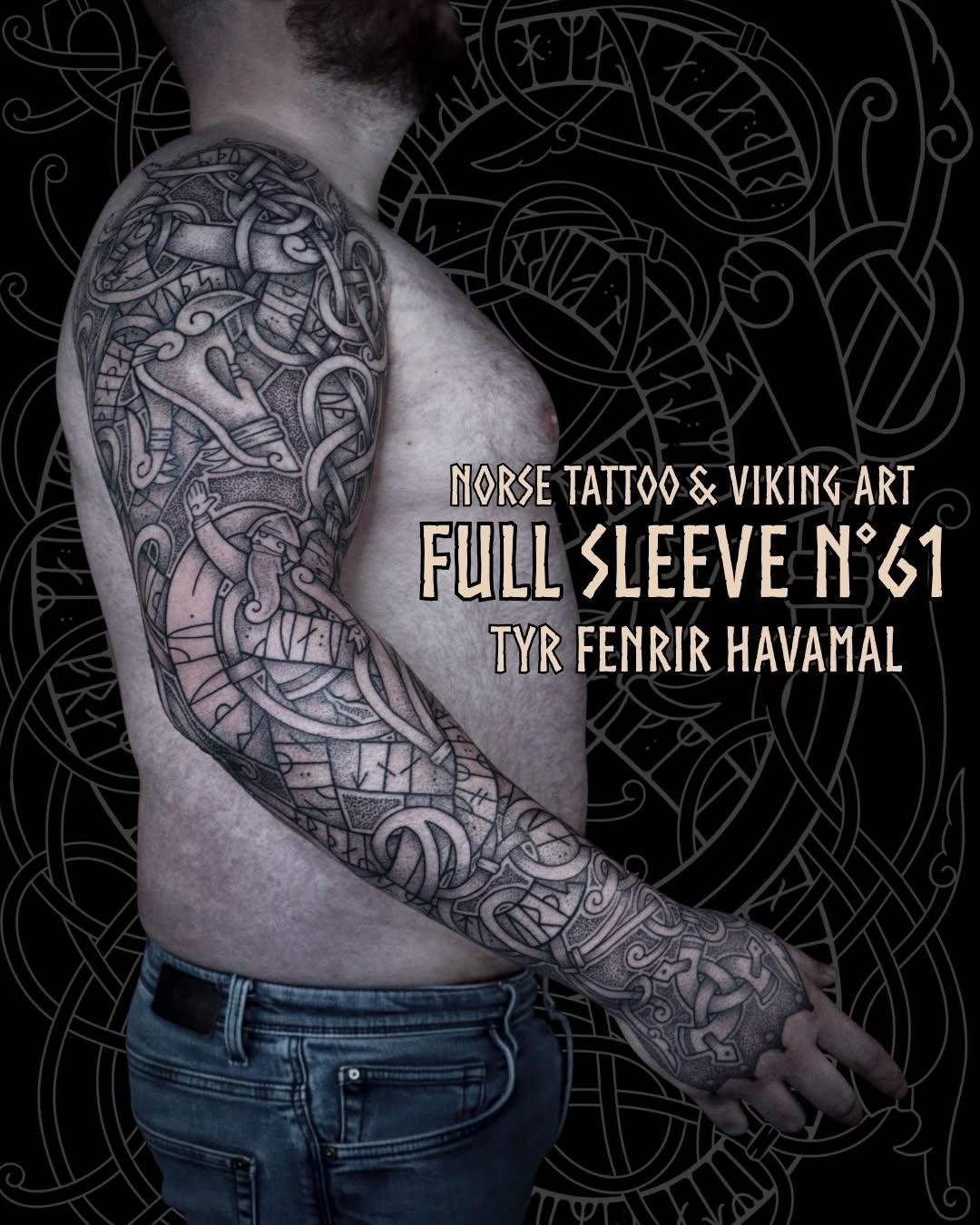 Tatouage Full sleeve Týr Fenrir Eir — morrigantattooartist