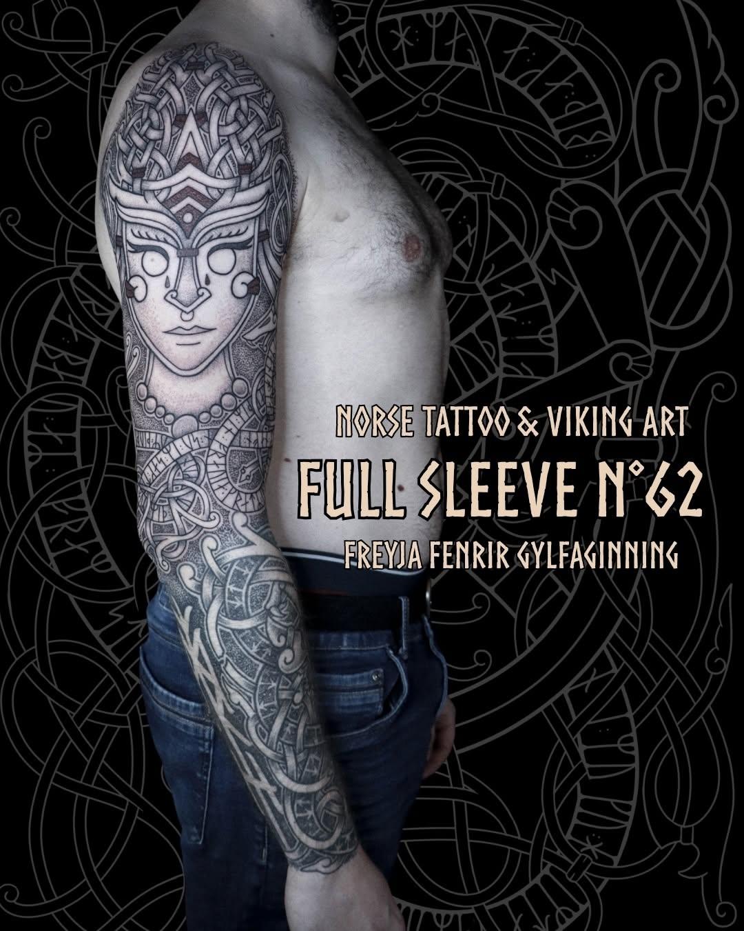 Tatouage Full sleeve Freyja masque divin — morrigantattooartist