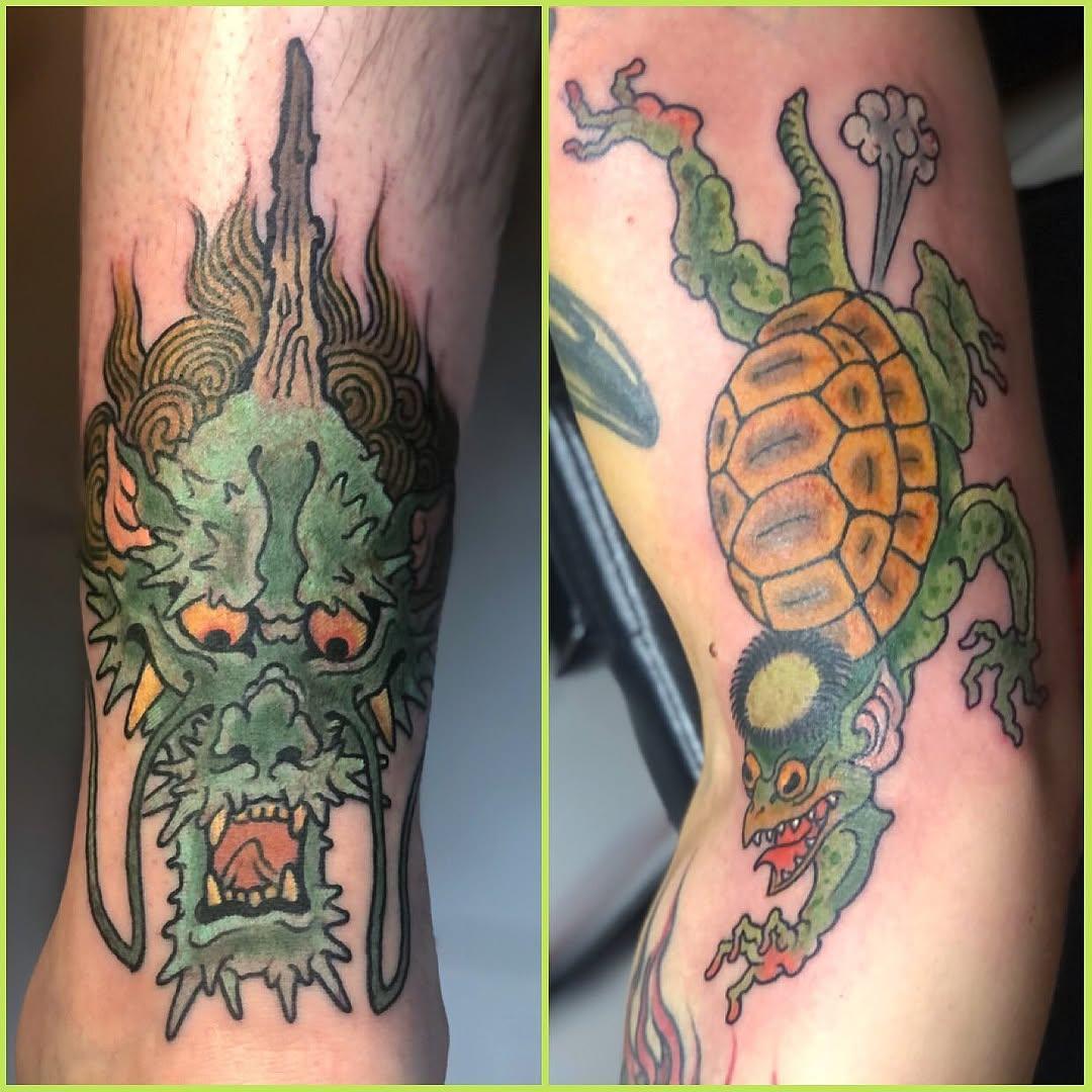 Tatouage créatures fantastiques colorées — alixge