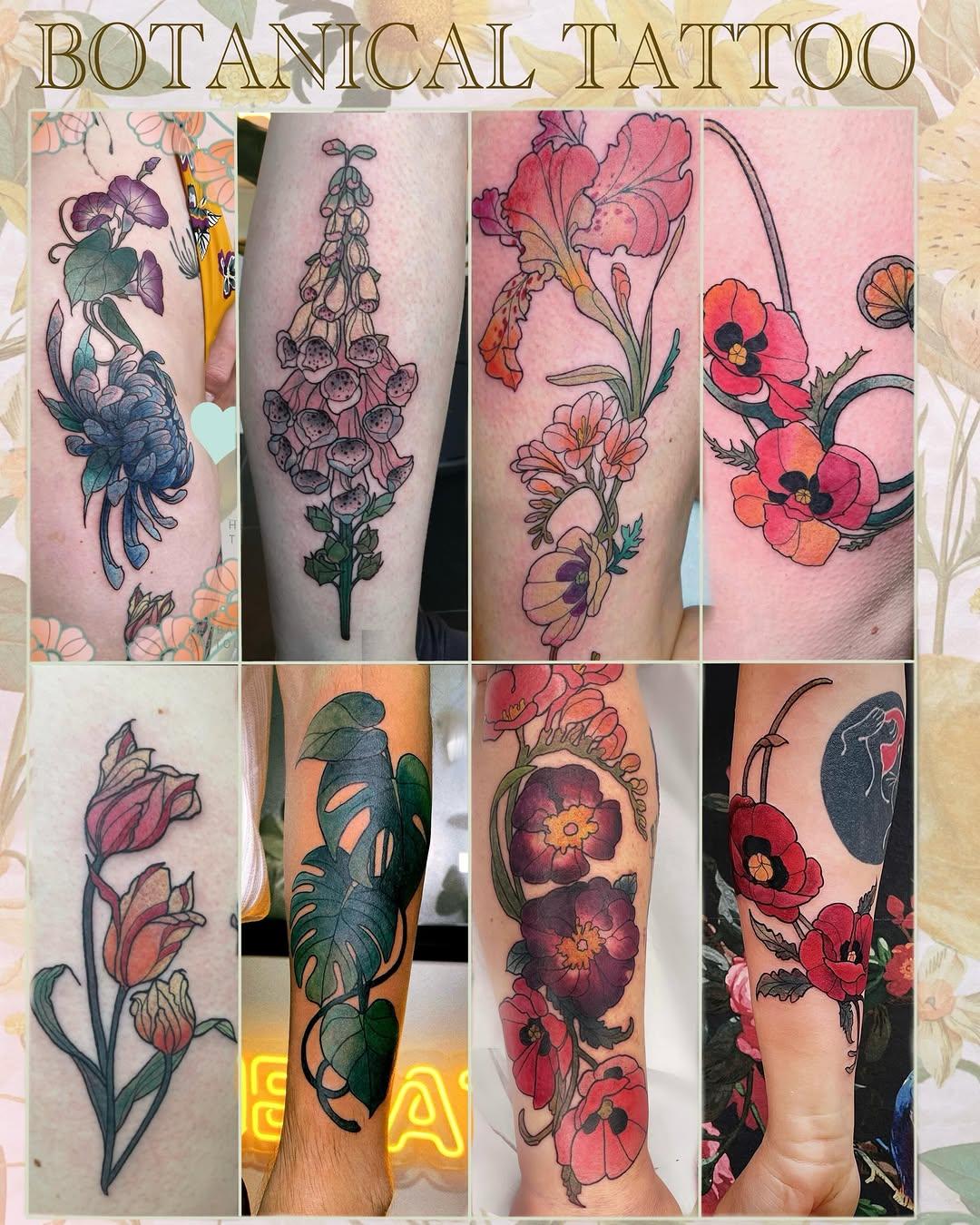 Tatouage Fleurs botaniques (haut-gauche) — herbal.tattoo