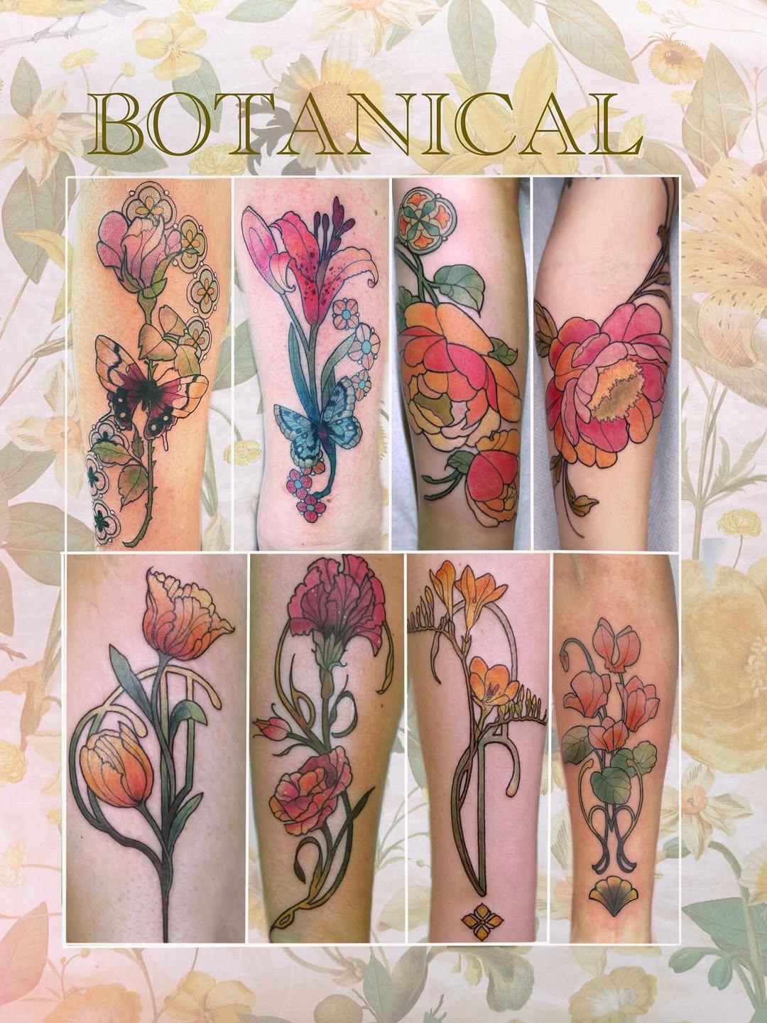 Tatouage Fleurs botaniques (haut-gauche) — herbal.tattoo