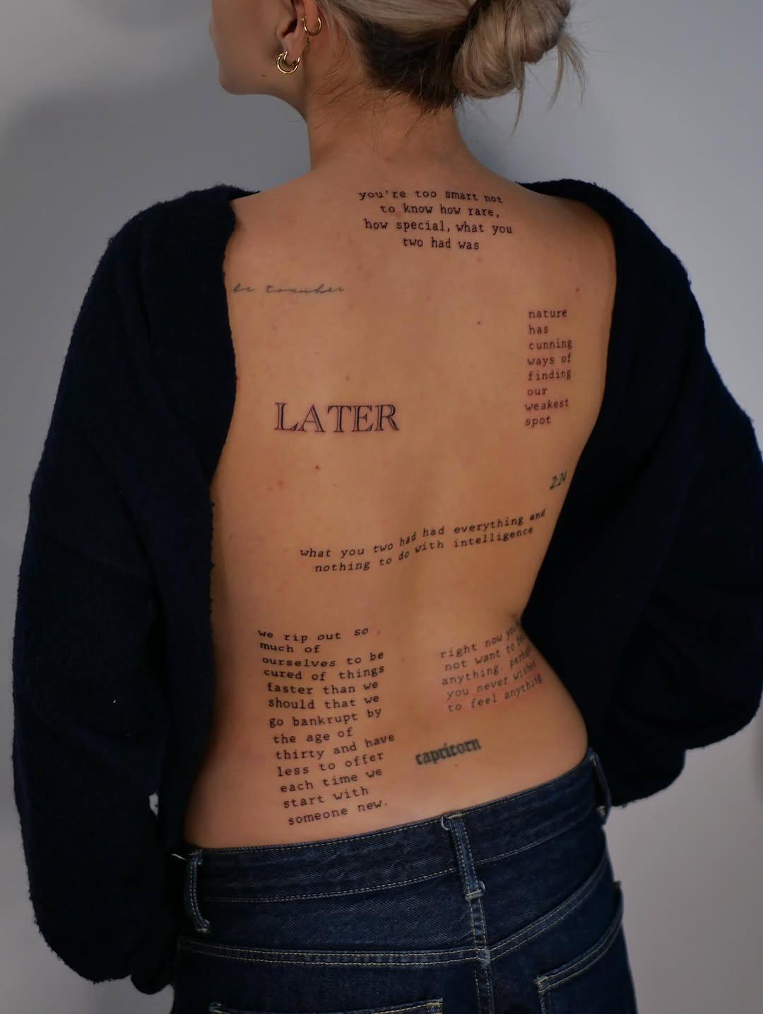 Tatouage Lettrage LATER textes littéraires — ananda.tattoo