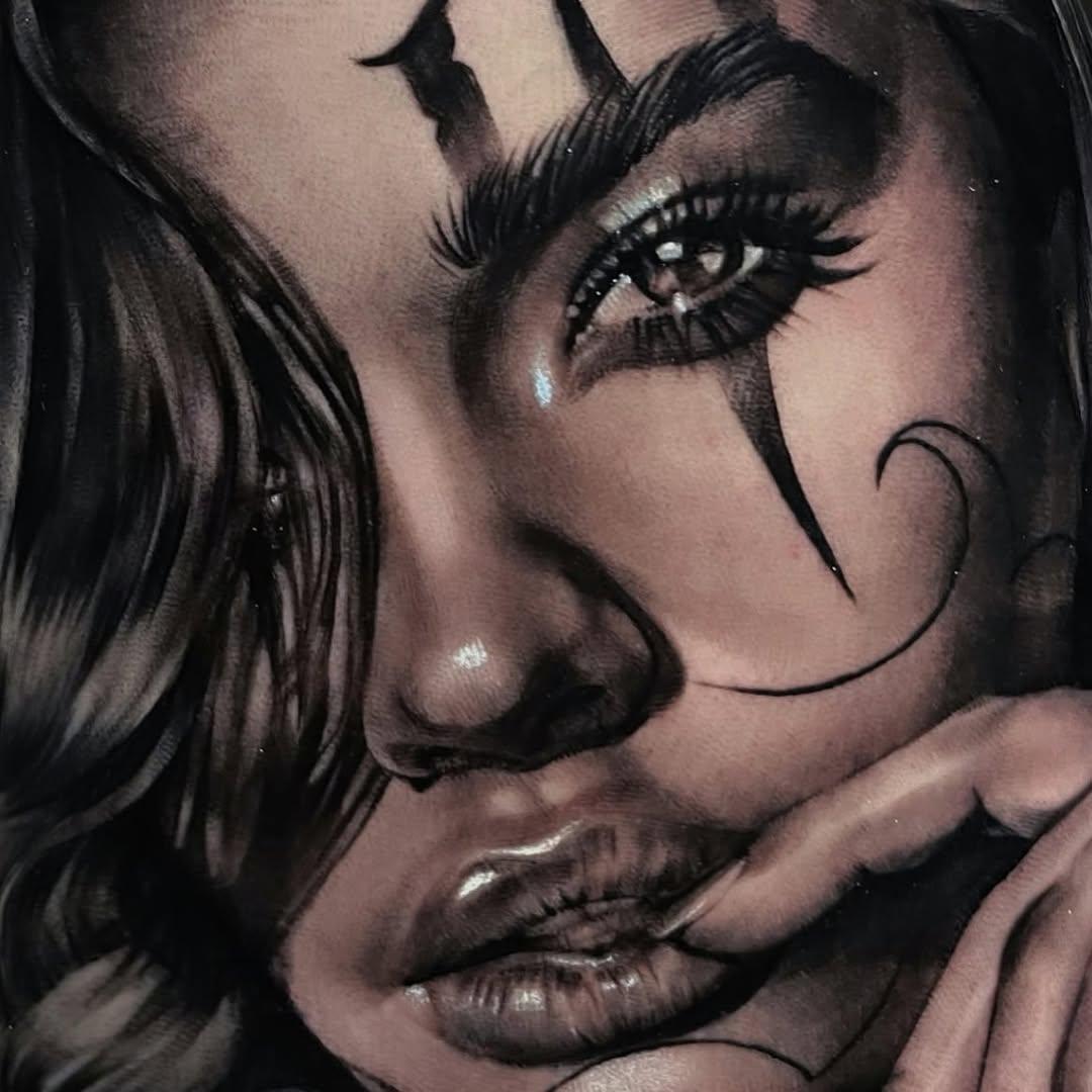 Tatouage Clown payasa portrait — poly_tattoo