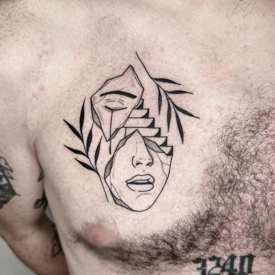 Tatouage Visage stylisé avec feuillage ornemental — de_lange__