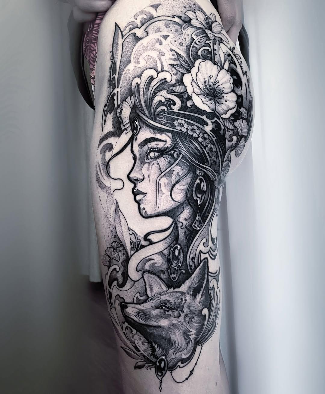 Tatouage Femme et licorne — mi_li3_art