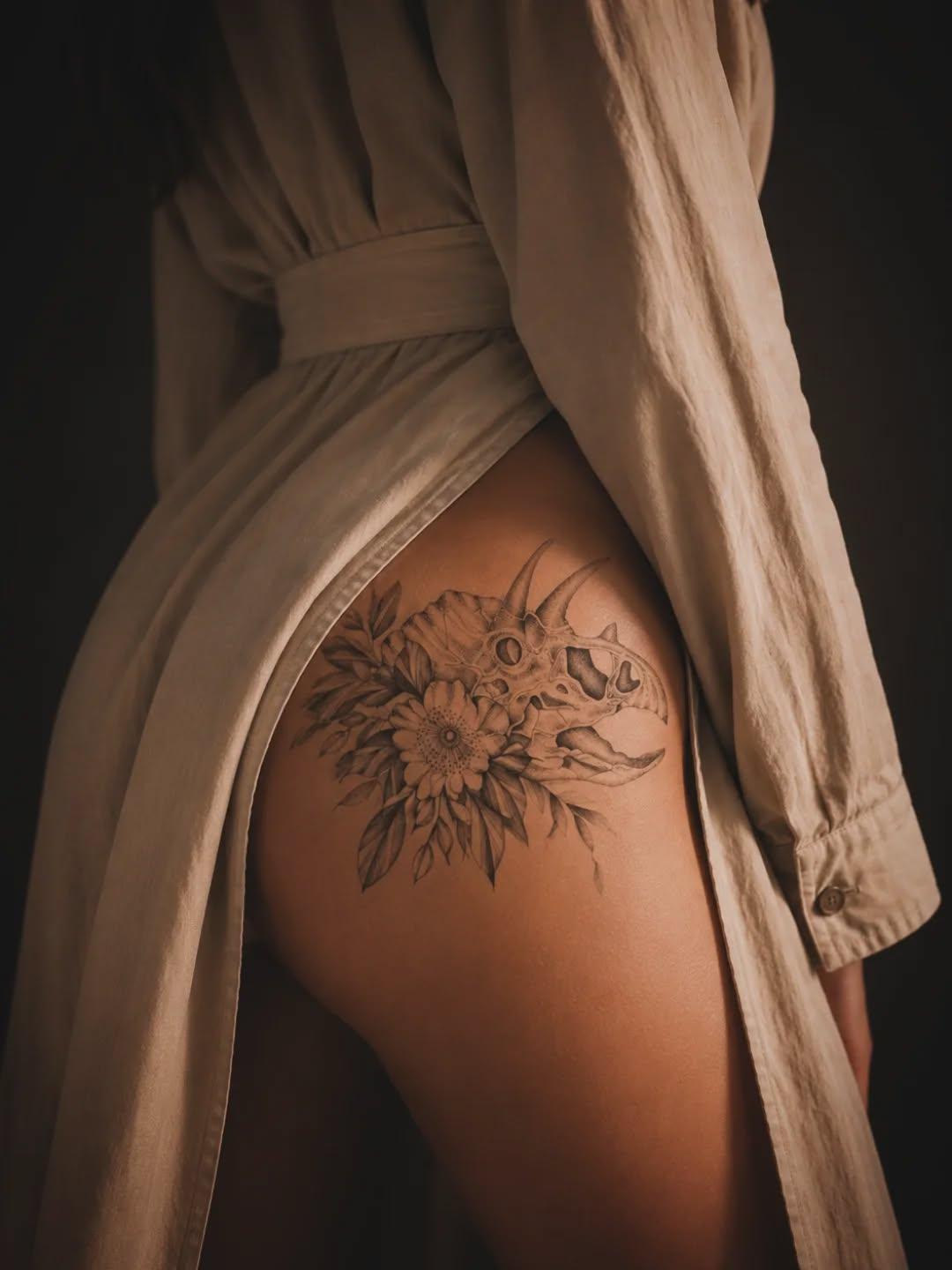 Tatouage Triceratops fleur — artbotanictattoo
