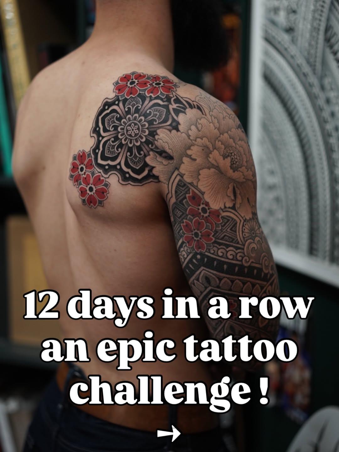 Tatouage Epaule et bras fleurs geometrie — dino_vallely