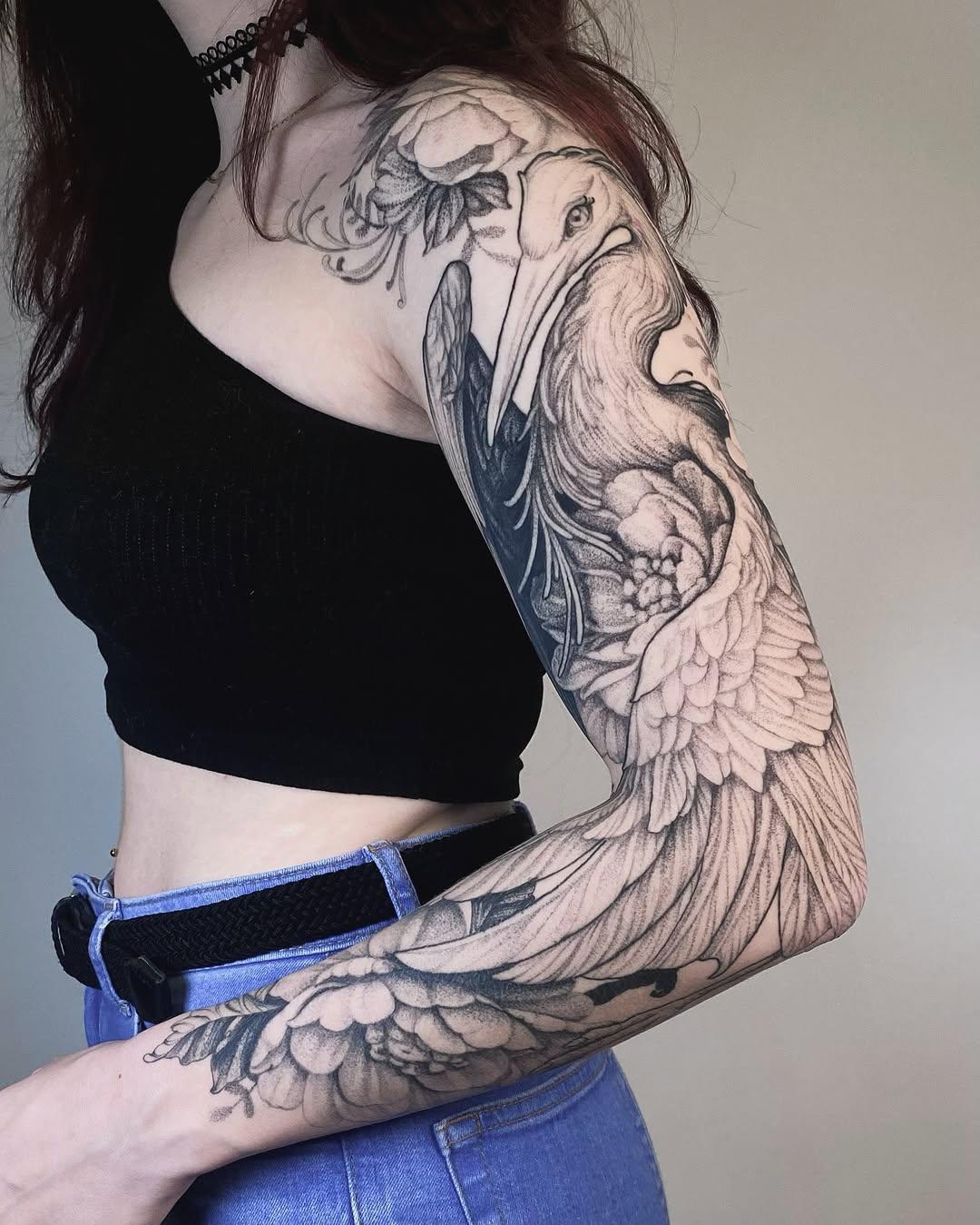 Tatouage oiseau fleuri healed — clarisseamourtattoo