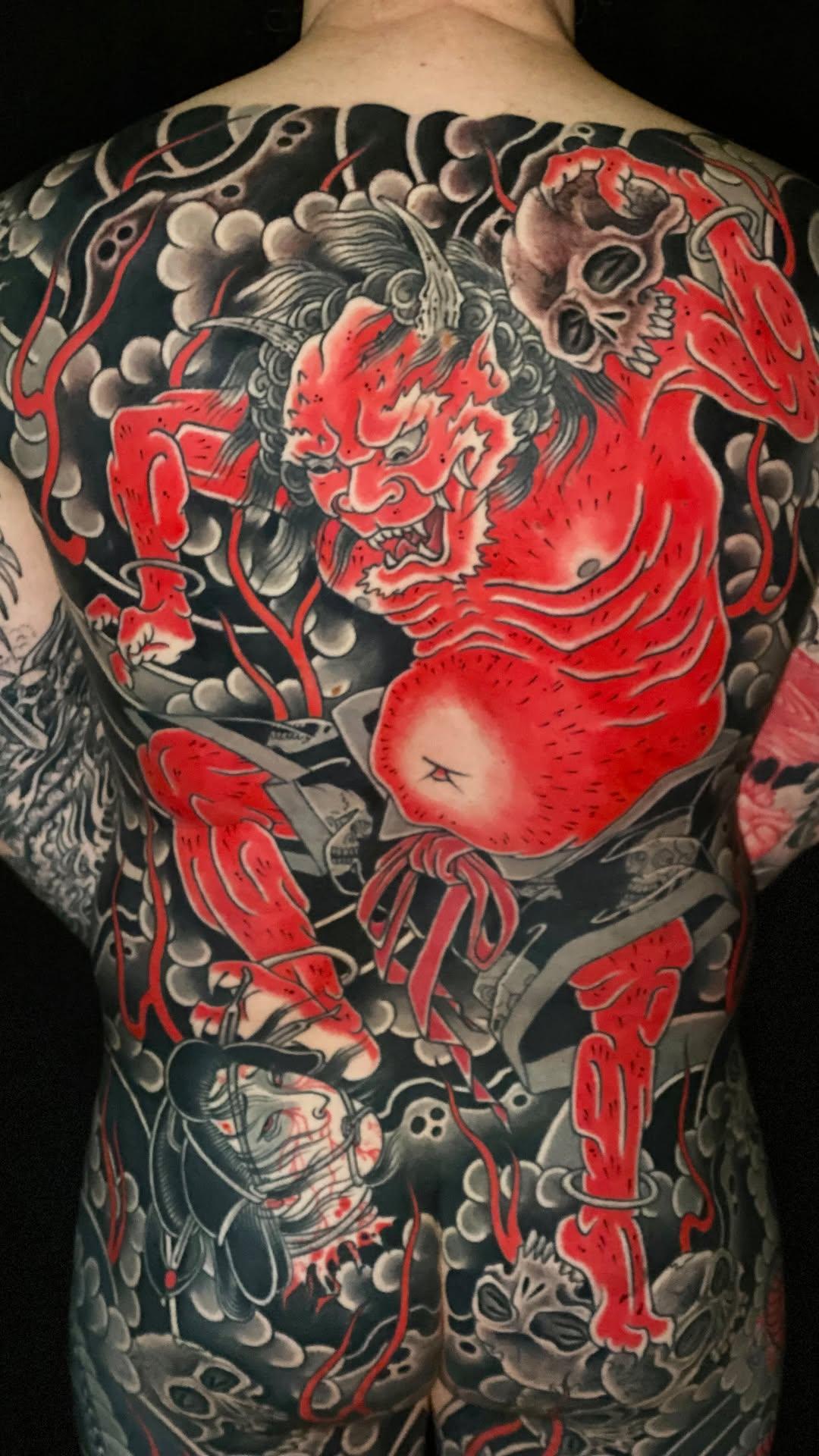 Tatouage Dos demons oni pivoines — easysacha_mtattooclub
