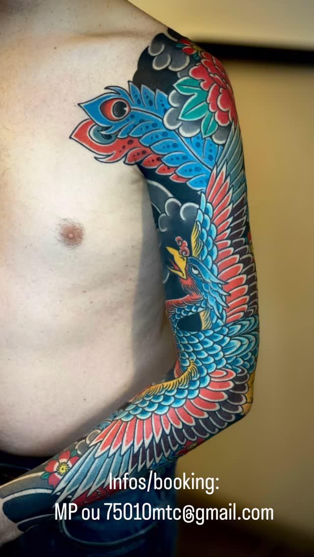 Tatouage Phoenix hō-ō pivoine bras — easysacha_mtattooclub