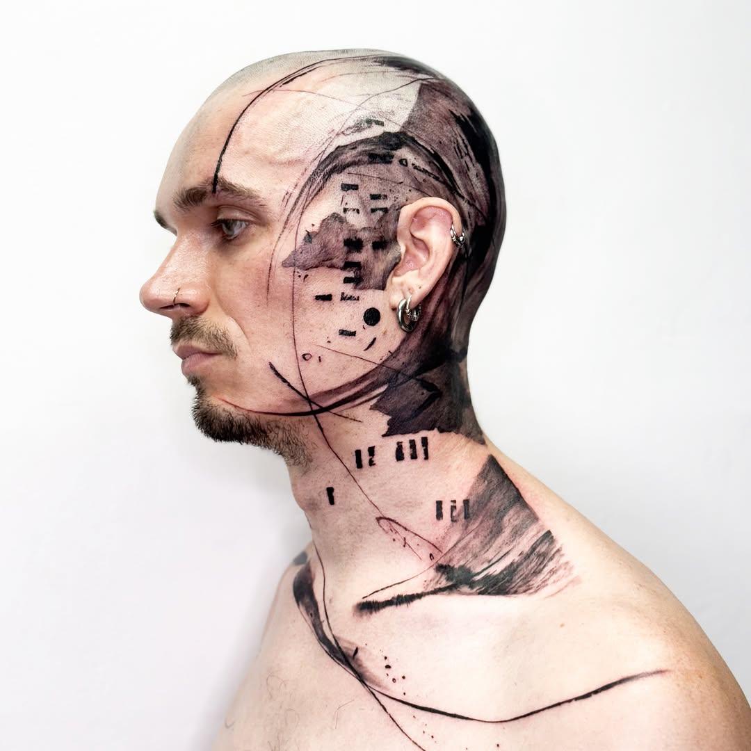 Tatouage motifs abstraits géométriques visage — ivoire_noir