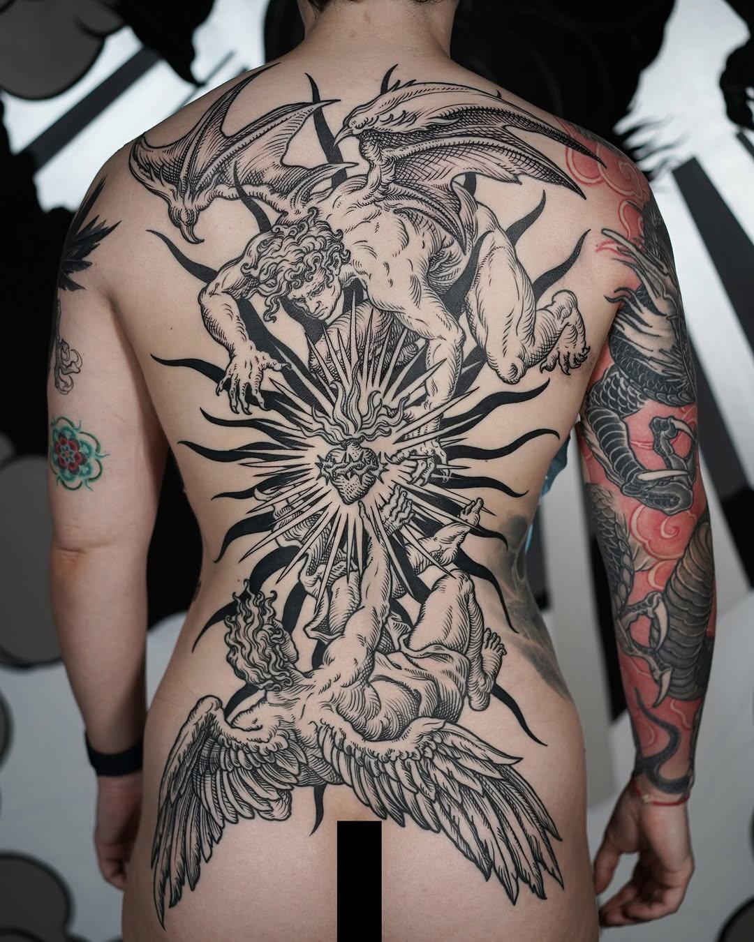Tatouage Ex-voto ange démon sacré-coeur — mauddardeau