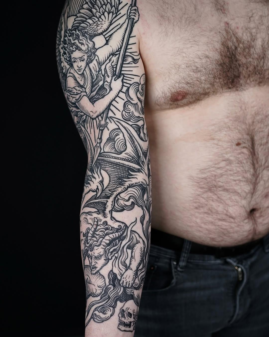 Tatouage Saint-Michel terrassant le démon, martyre Blandine Lyon — mauddardeau