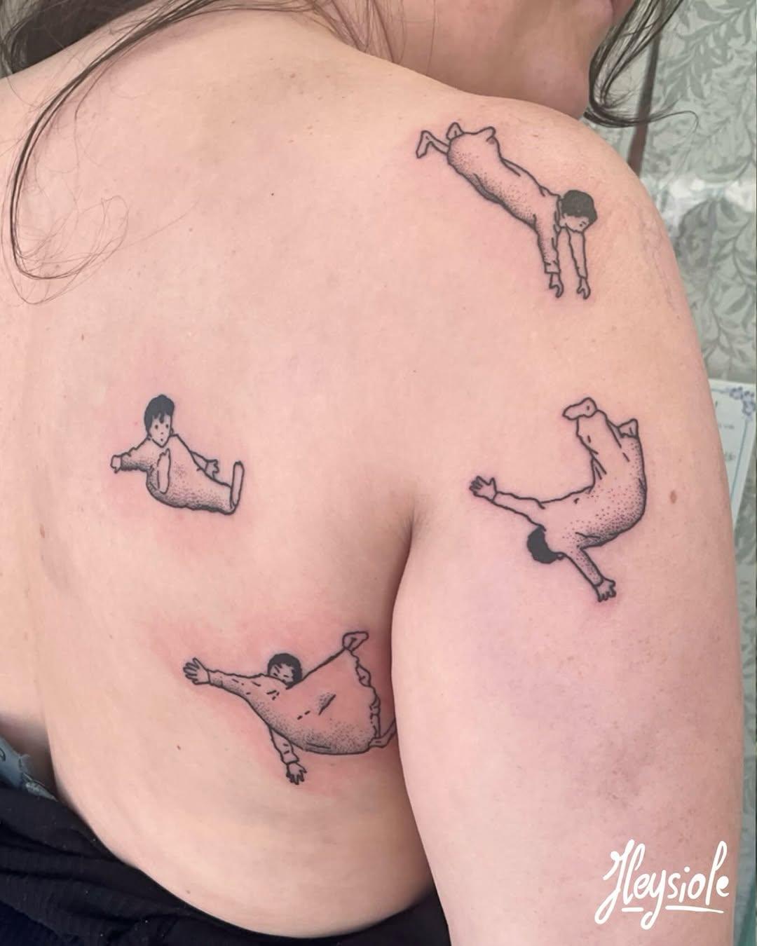 Personnages illustratifs en chute, blackwork — heysi0le