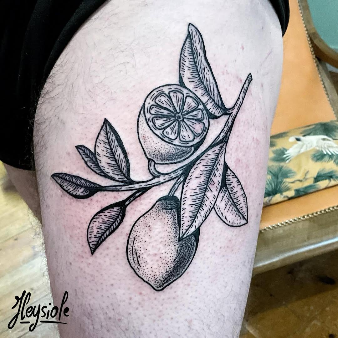 Branche de citronnier, blackwork dotwork — heysi0le