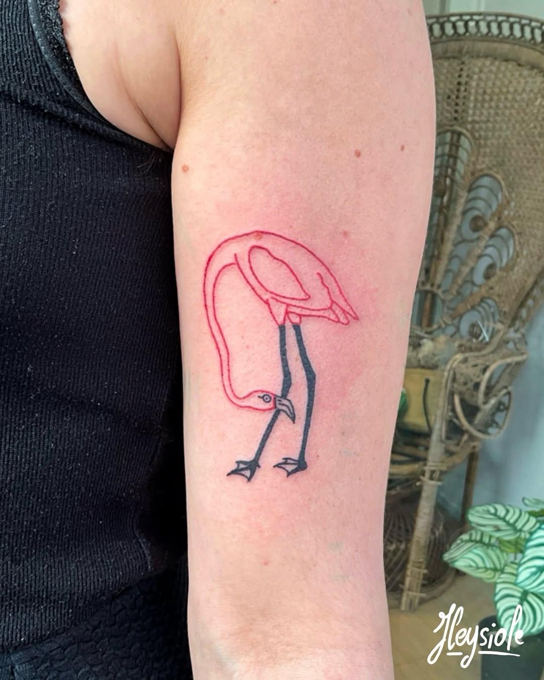 Flamant rose, linework rouge et noir — heysi0le