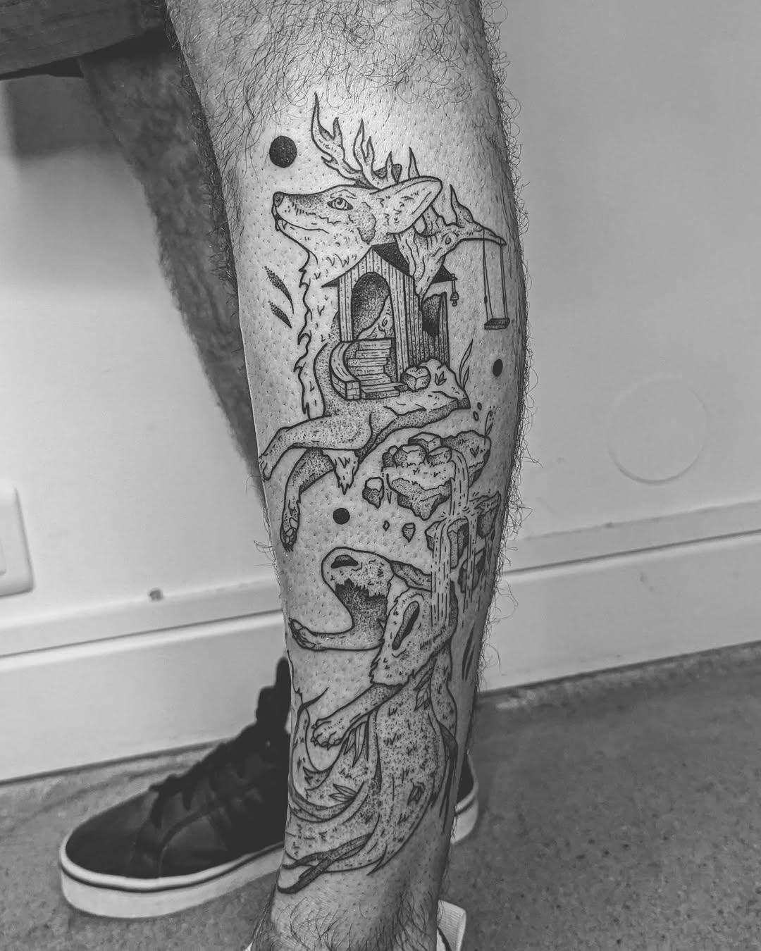 Tatouage renard dotwork organique — la_petite_botaniste
