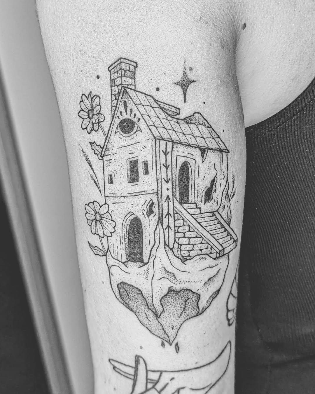 Tatouage maison et plantes dotwork — la_petite_botaniste