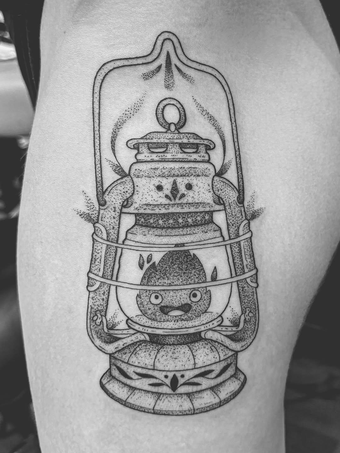 Tatouage Ghibli Calcifer dotwork — la_petite_botaniste