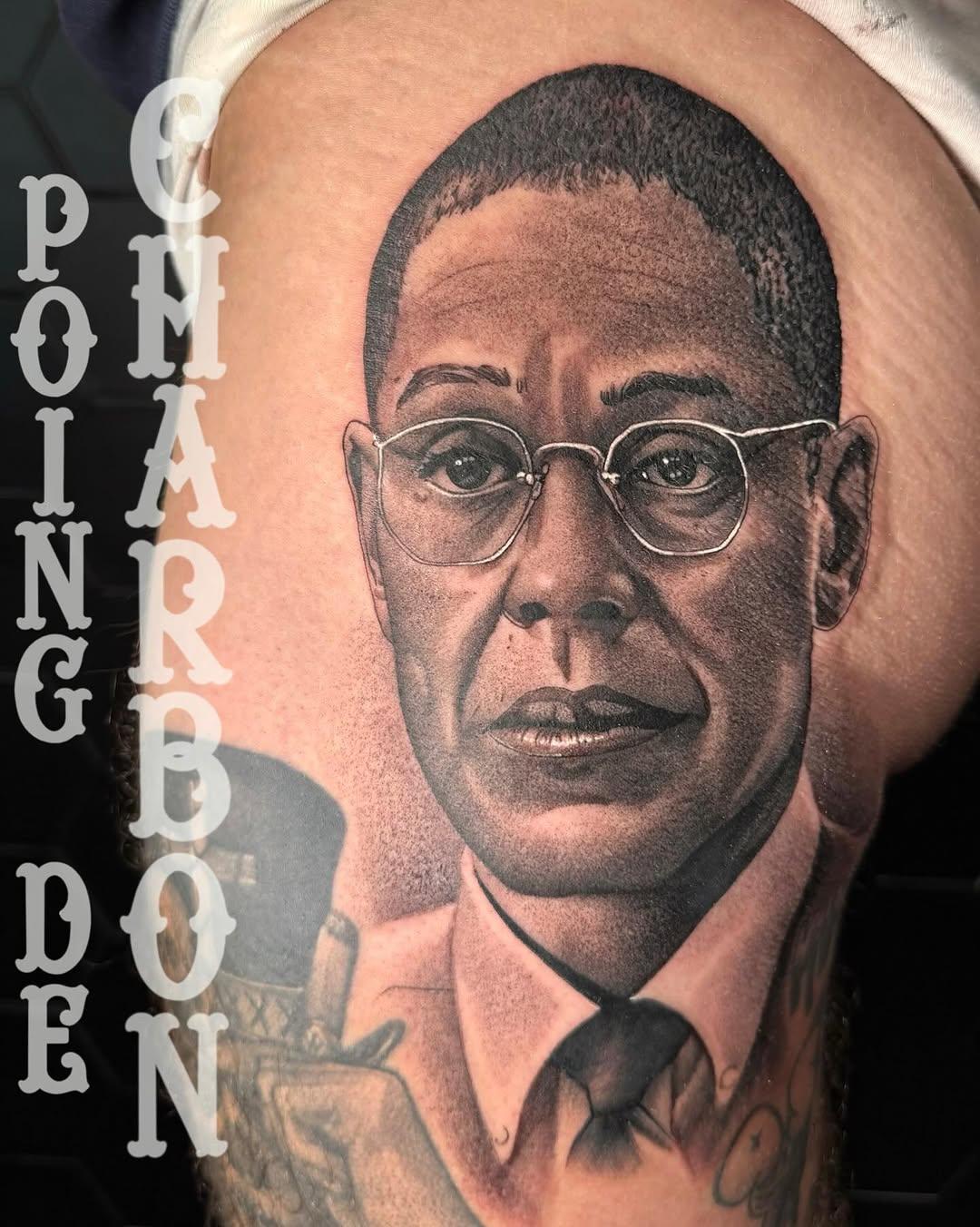 Tatouage Gus Fring dotwork — marc.winchestertattooshop