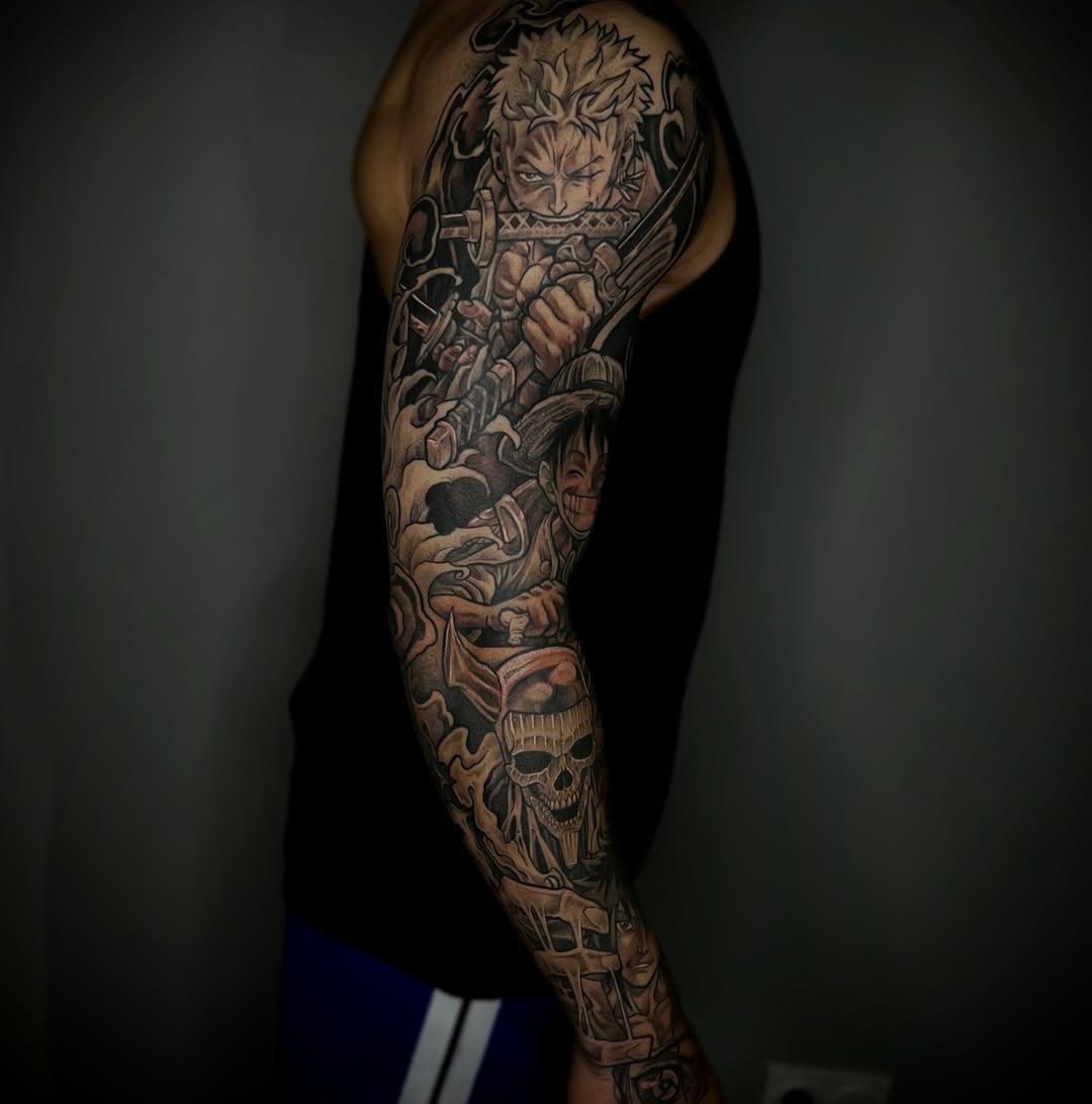 Tatouage manga One Piece et Naruto bras complet — vins_fury
