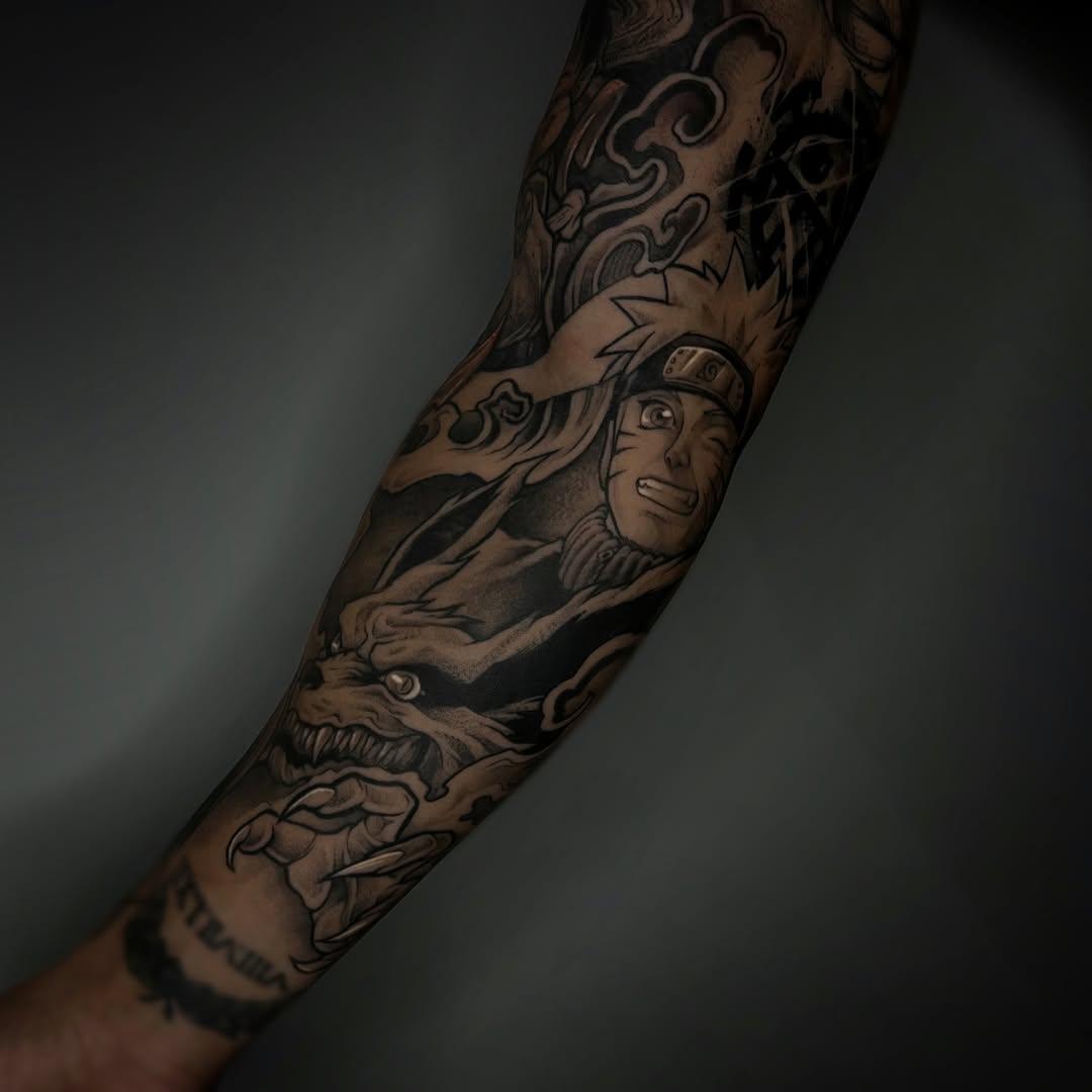 Tatouage manga Kurama Naruto intérieur de bras — vins_fury