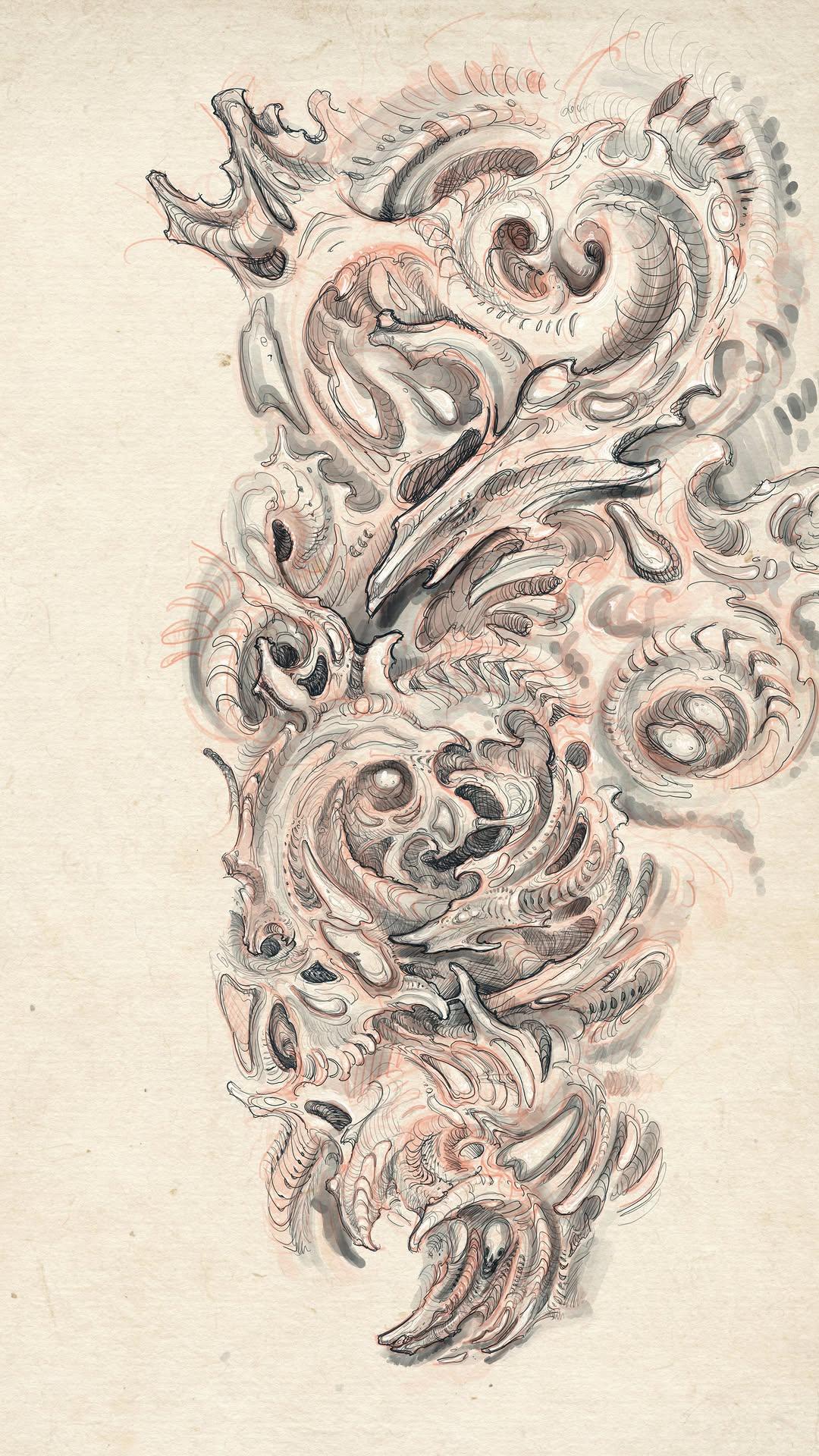 Tatouage biomécanique avant-bras black and grey — gromecanique